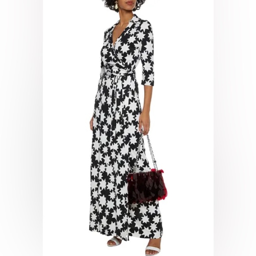 DVF Wrap Maxi Dress - Black & White Star Print, XS